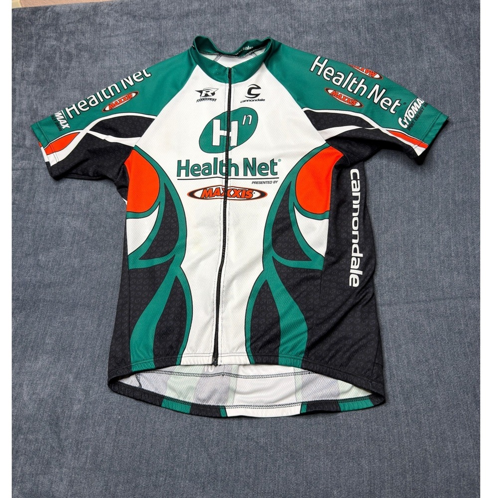 Cycling Cannondale Jersey Mens L Green White Polyester Health Net Maxxis Shimano